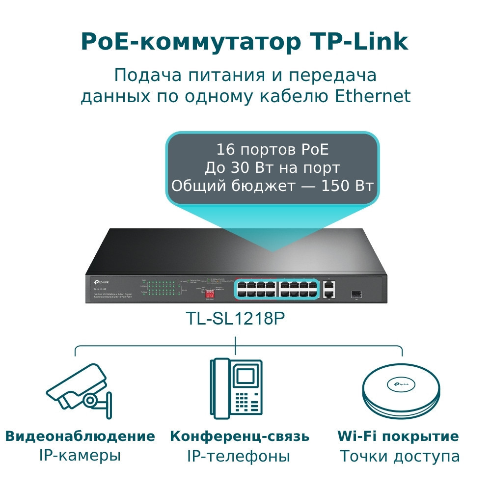 Комутатор TPLink TLSL1218P (16xFE PoE+, 2xGE, 1xCombo SFP, max PoE 150 W) стійковий Харків - фото 4