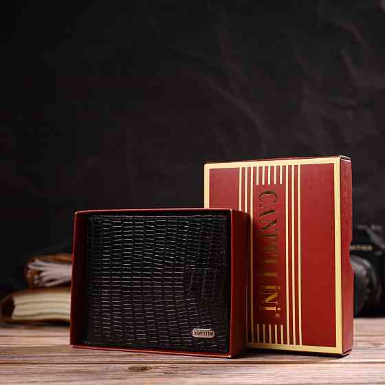 Цікавий чоловічий гаманець із натуральної фактурної шкіри Чорний (CANPELLINI) Київ