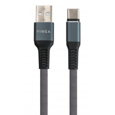 Дата кабель USB 2.0 AM to Type-C 1m flat nylon gray Vinga (VCPDCTCFNB1GR) Вінниця - фото 2
