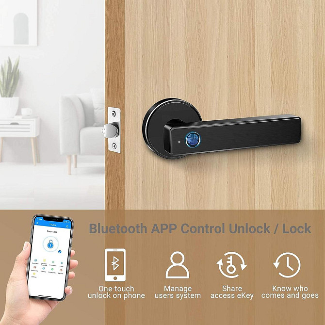 Біометричний дверний замок Bluetooth WiFi для розумного дому (чорний) з відбитком пальця Дніпро - фото 7