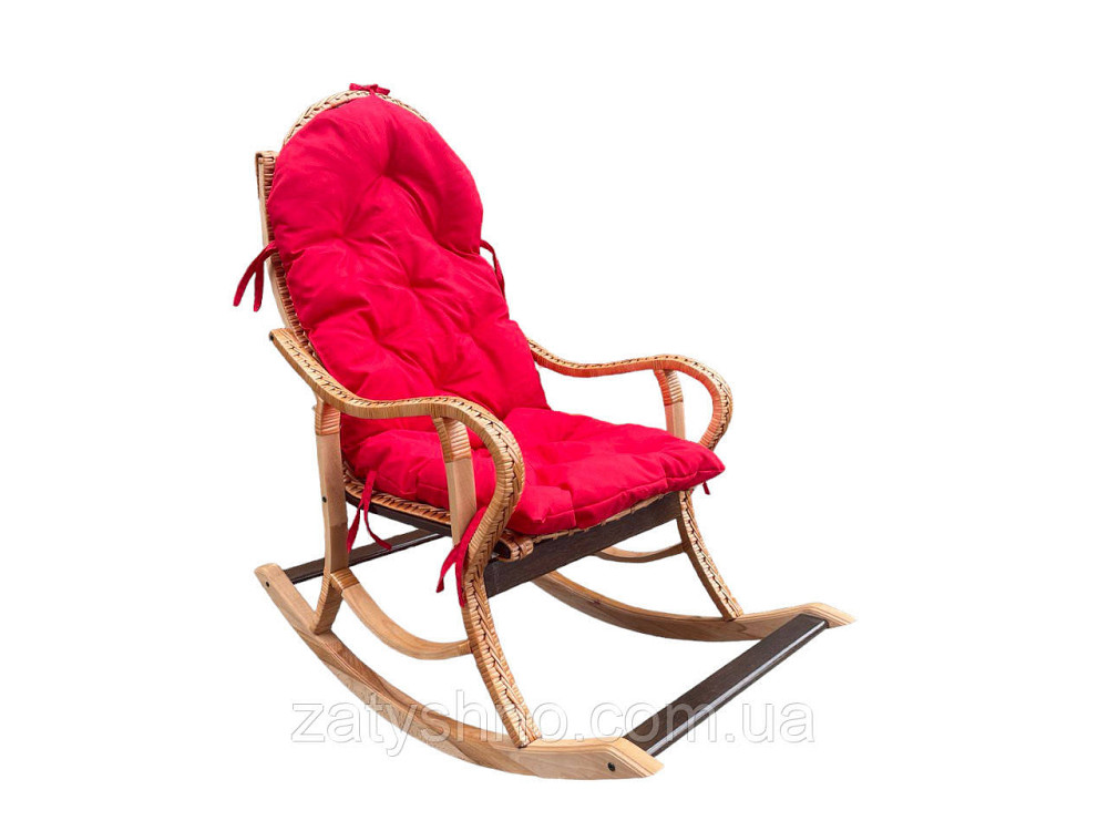 Крісло гойдалка з лози з червоною подушкою Київ - фото 3