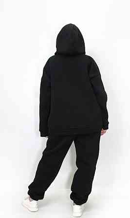 Жіночий спортивний теплий костюм тринитка на флісі XL-2XL Чорний Харків