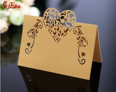 Розсадкові картки для гостей з сердечком 10 штук 9 на 4,5 см золотистий Київ - фото 3
