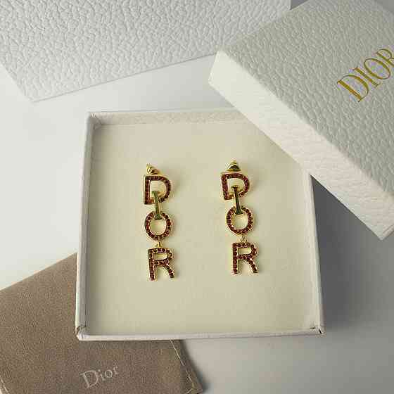 Диор серьги красные с мелким цирконием │подарочная упаковка Одесса