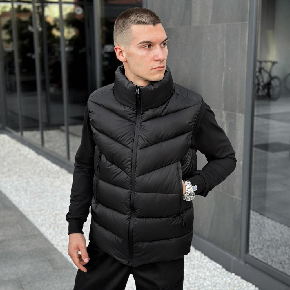 Спортивний чоловічий жилет дутий безрукавка стильний жилет Pobedov Puffer чорний Одеса - фото 2