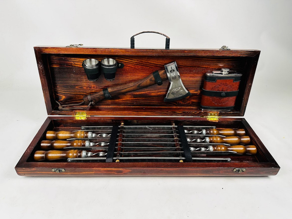 Подарунковий набір шампурів в дерев'яному кейсі КОЗАК HAPPY DAYS Тернопіль - фото 1