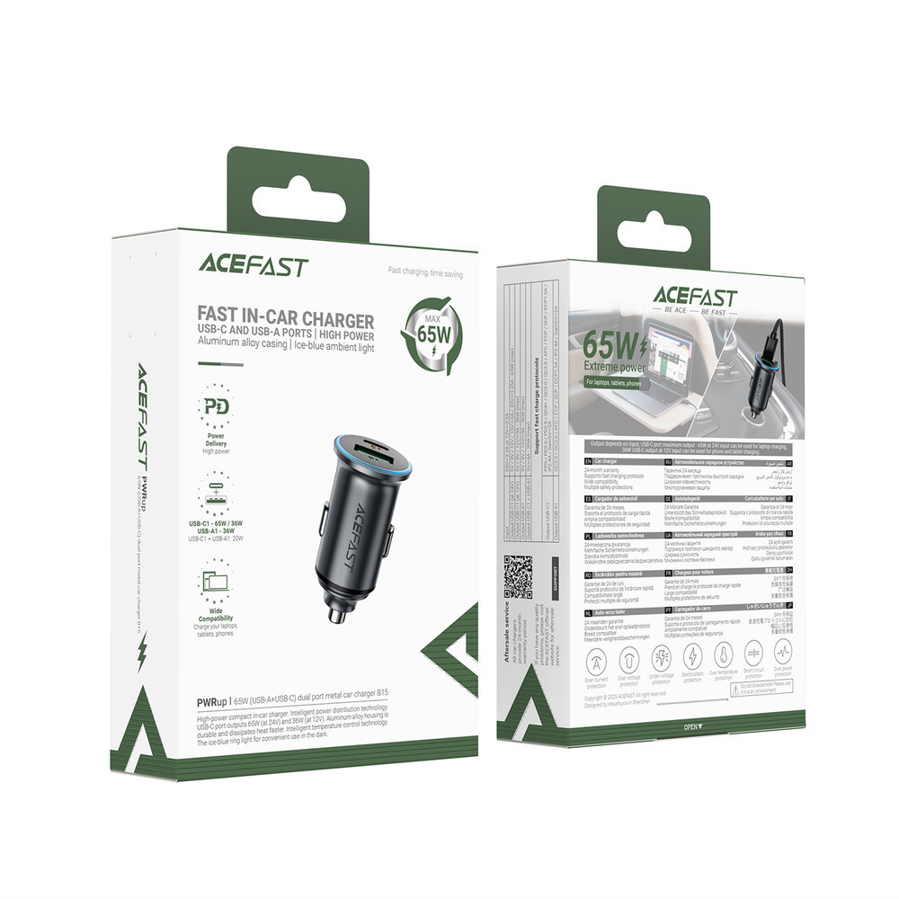 Автомобільний зарядний пристрій ACEFAST B15 65W (USB-A+USB-C) dual port metal car charger Одеса - фото 2