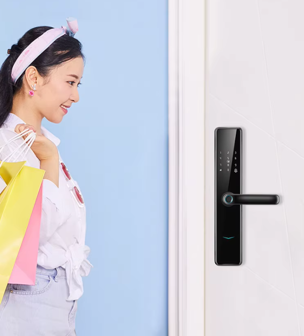 Розумний дверний замок кодовий з відбитком пальця і ключ-карткою з дверним дзвінком KHS-8018, чорний Кам'янець-Подільський - фото 5