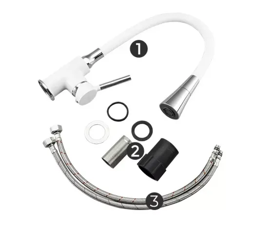 Смеситель для кухни Frap F4044-8 с гибким изливом, 2 режима, белый/хром Киев