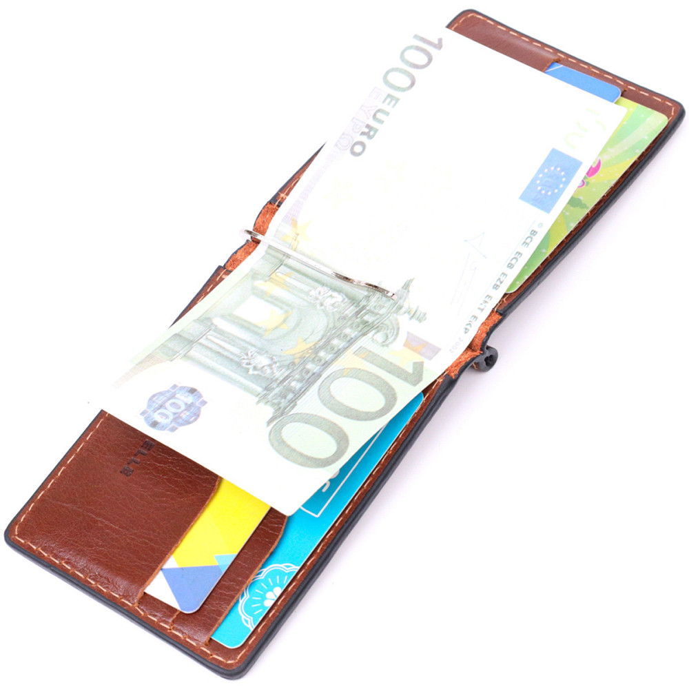 Надежный кожаный зажим для денег GRANDE PELLE 11668 Коричневый Киев - изображение 8