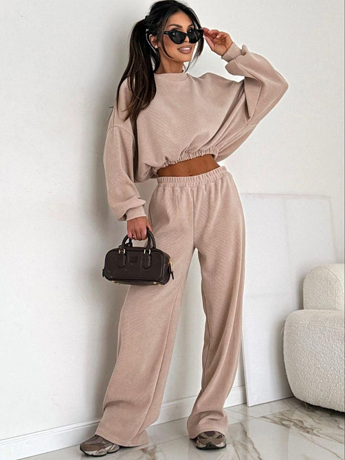 Женский стильный повседневный костюм двойка рубчик Бежевий, 46/48 Одесса - изображение 1