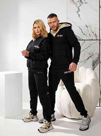 Жіночий повсякденний теплий костюм Тринитка на флісі Чорний, 42/44 Одеса