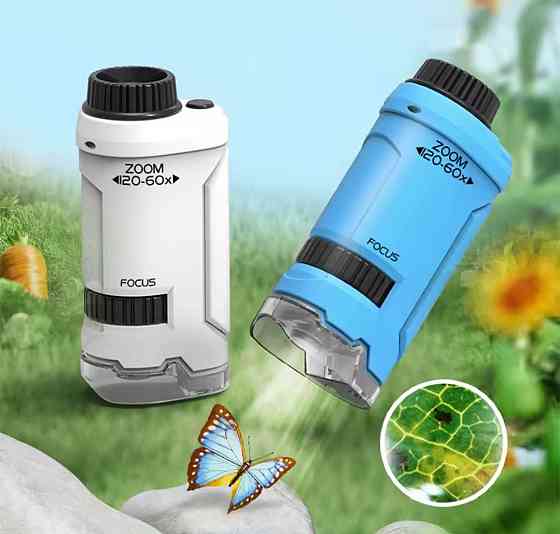 Портативный мини микроскоп з подсветкой 10 на 5 см синий Киев