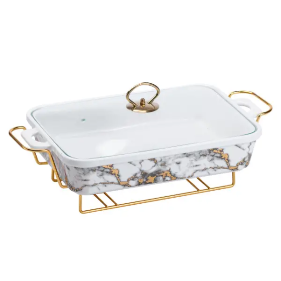 Мармитниця 2 л прямокутна фарфоровий мрамор 40х23 см Київ