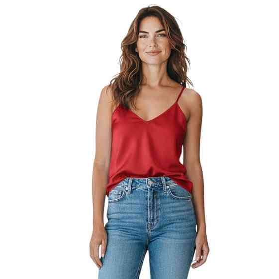 Шовкова майка на тонких бретельках Червоний 4XL Харків