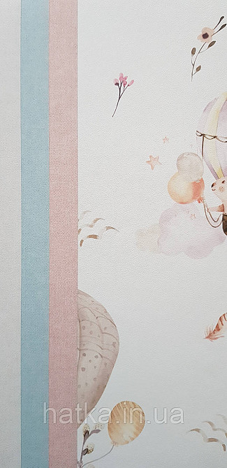 Шпалери флізелінові еко Rasch Kids World 0.53х10 дитячі повітряні кулі жирафи зайці птиці рожеві коричневі Київ - фото 5