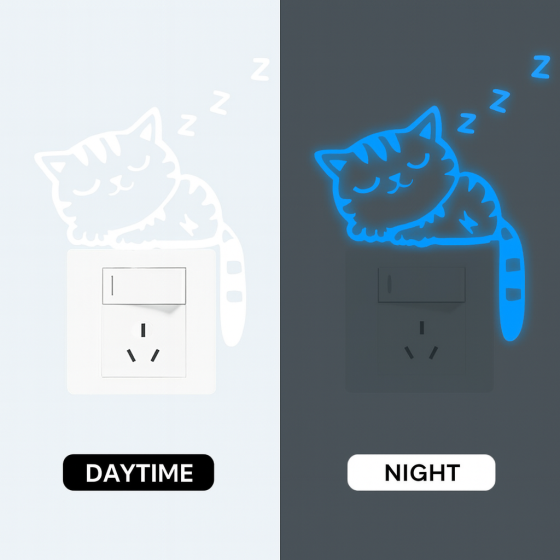 Фосфорна наклейка Кіт спить 12 на 7 см блакитний Київ