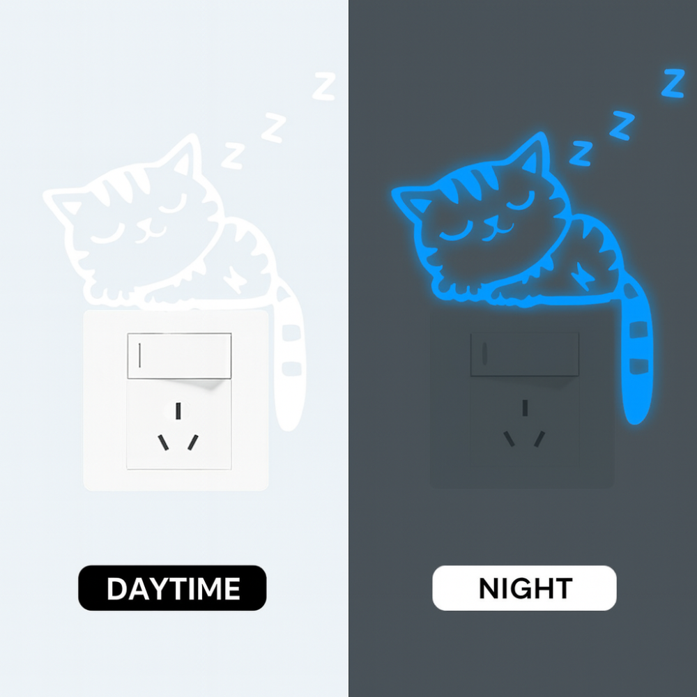 Фосфорна наклейка Кіт спить 12 на 7 см блакитний Київ - фото 3