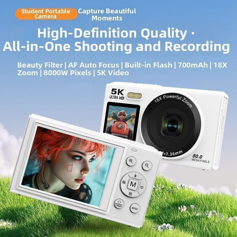 Цифрова камера 5K 80 МП Wi-Fi з подвійним екраном, EIS, 18x Zoom, 2 акумулятори + карта 64 ГБ, біла Київ - фото 9