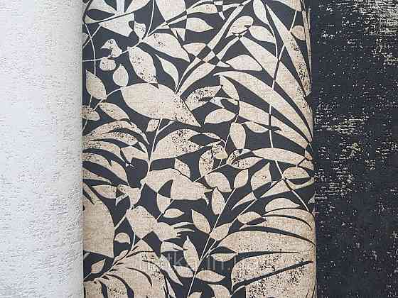 Шпалери вінілові на флізеліні AS creation TheBos 0.53х10 листя папороті монстери банана золотисте на чорному Київ