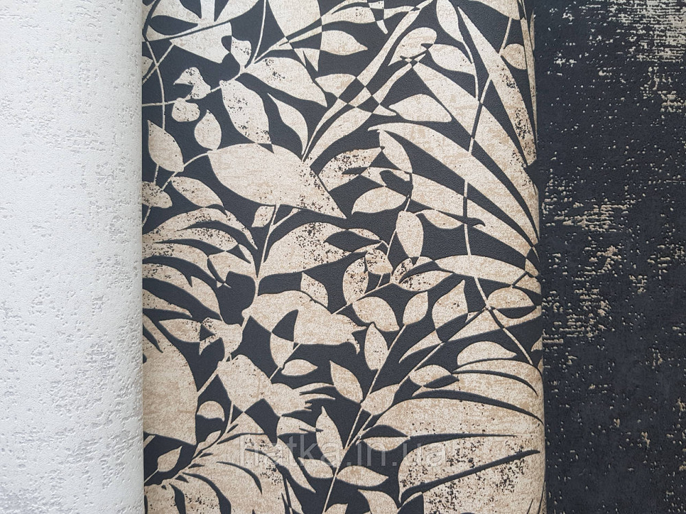 Шпалери вінілові на флізеліні AS creation TheBos 0.53х10 листя папороті монстери банана золотисте на чорному Київ - фото 3