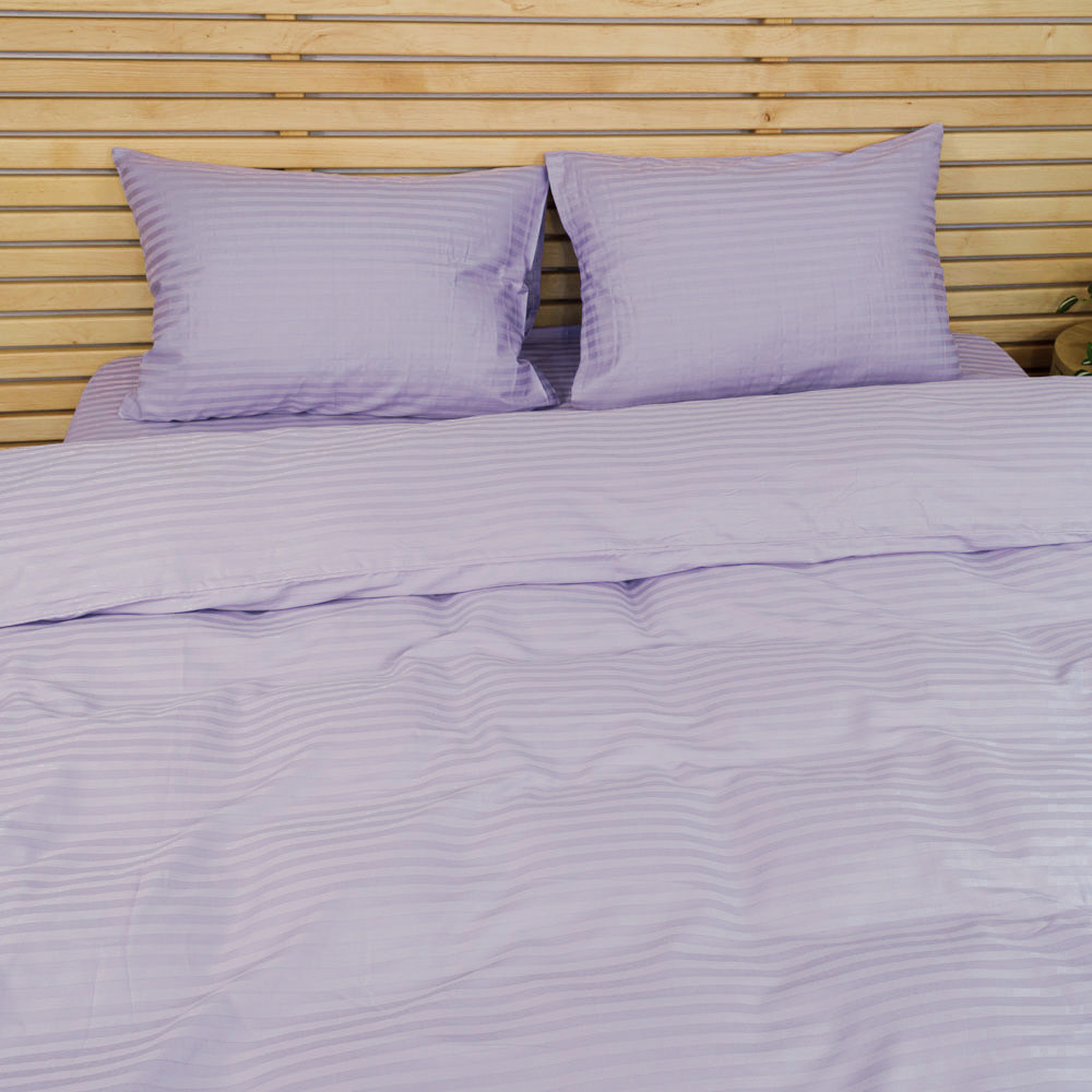 Постельное белье Страйп Сатин Полуторное 125 г/м2 YouStar (Сиреневый) 2 х 70х70 Сумы - изображение 1