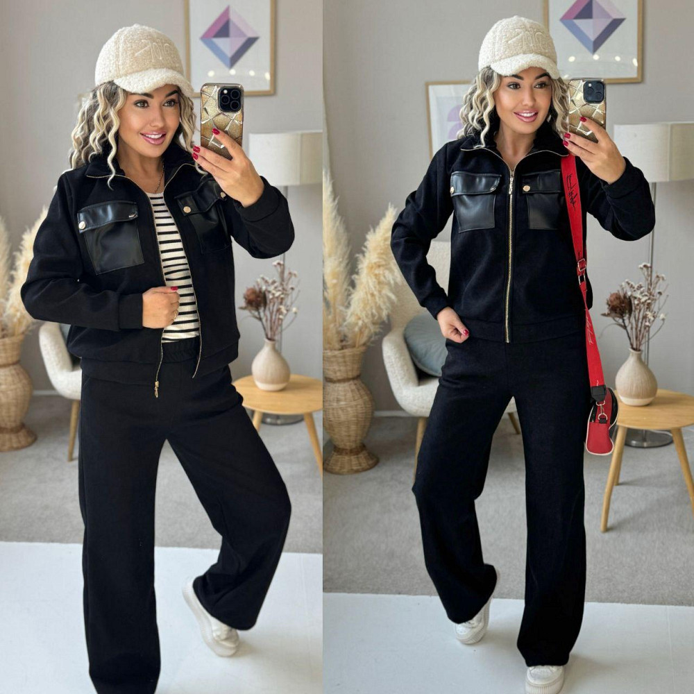 Женский стильный костюм двойка: кофта и штаны вельвет на плотном флисе Чорний, 40/42 Одесса - изображение 3