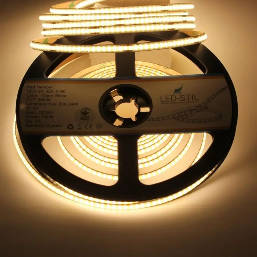 LED-STIL Світлодіодна стрічка LED-STIL 3000K 7 Вт/м COB 320 діодів IP33 24 Вольта 600 Lm тепле Коломия - фото 3