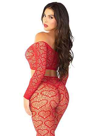 Комплект Leg Avenue Off The Shoulder Top and Footless Tights One Size, Red Sex Aura Киев