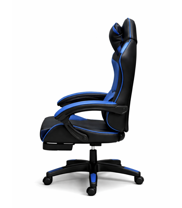 Геймерське крісло Primaveo з ергономічними подушками та висувною підставкою для ніг, Чорний/Синій Київ - фото 7