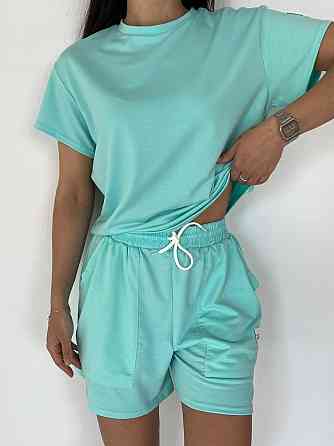 Женский летний прогулочный костюм двойка: футболка и шорты двунитка Мята, 48/52 Одесса