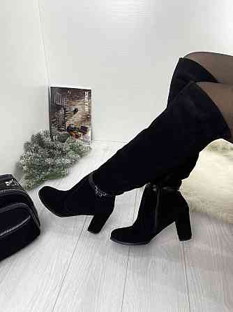 Kluchini Ботфорты женские KLUCHINI черные натуральная замша высота 50см обхват голени 36-39см к Коломия