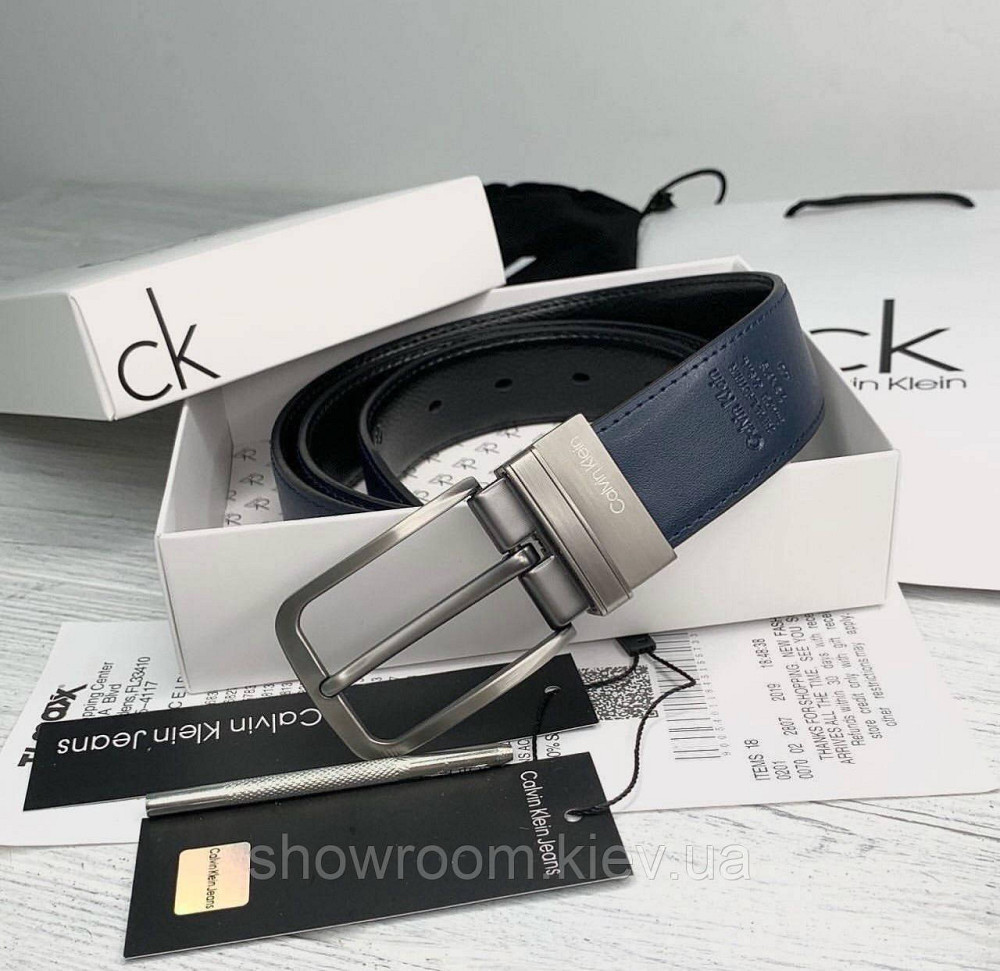 Двосторонній шкіряний ремінь у подарунковій упаковці (453) чорний/синій Київ - фото 1