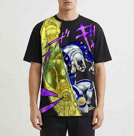 Футболка для хлопчика з принтом аніме Аніме Джоджобізарре Пригоди Окуйасу оверсайз (зріст від 165 до 180) Чорний Дніпро