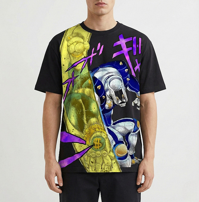 Футболка для хлопчика з принтом аніме Аніме Джоджобізарре Пригоди Окуйасу оверсайз (зріст від 165 до 180) Чорний Дніпро - фото 1