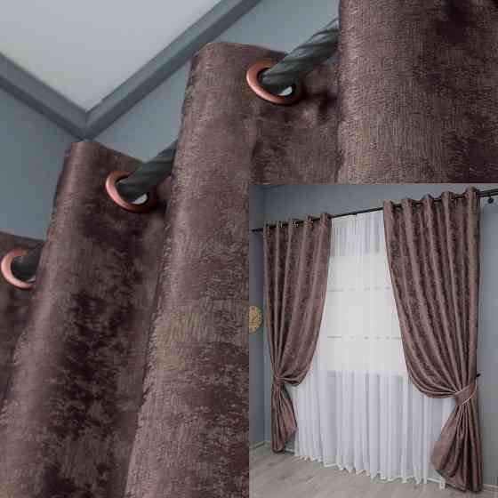 Комплект штор на люверсах VR-Textil Жаккард Sultan XO № 1681ш 150х250 см 2 шт Бурый (37-0197) Киев