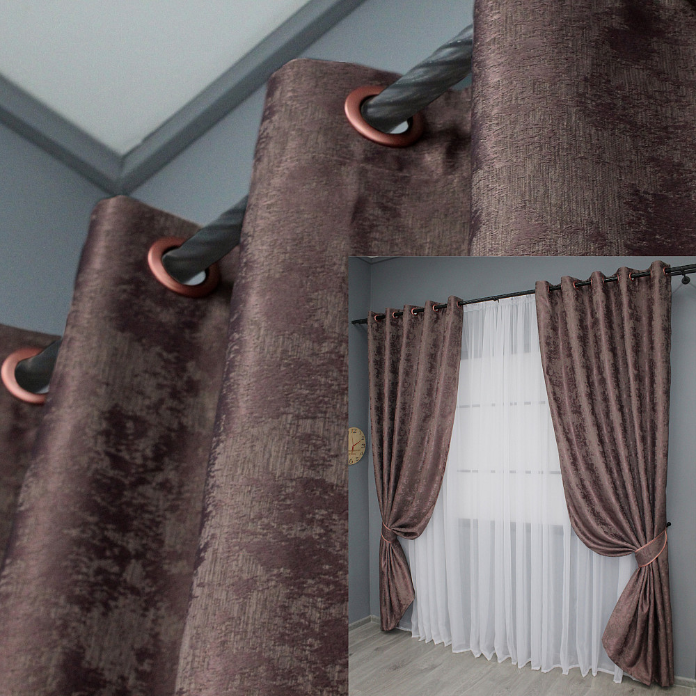 Комплект штор на люверсах VR-Textil Жаккард Sultan XO № 1681ш 150х250 см 2 шт Бурый (37-0197) Киев - изображение 1