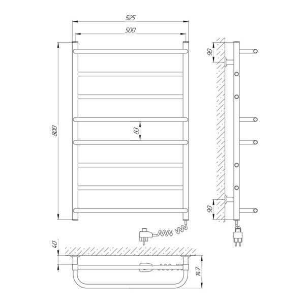 Електричний полотенцесушитель Laris Зебра Комфорт ЧК8 500Х800 Е білий Київ - фото 6