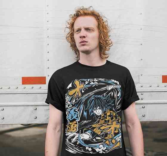 Футболка чоловіча з аніме принтом Вбивця демонів оверсайз (S/M/L) Чорний AnimeJ1031 Дніпро