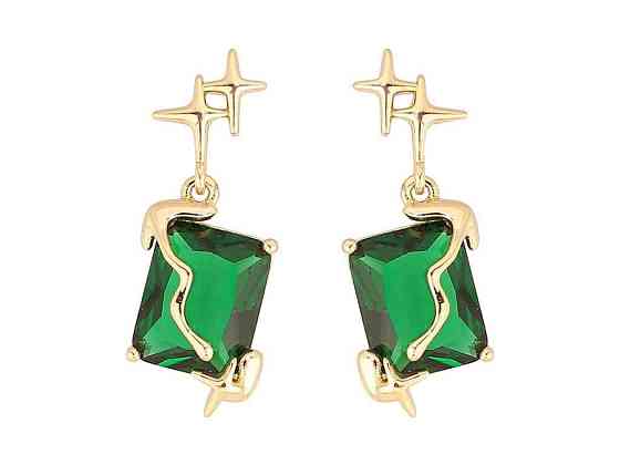 Сережки пусети Позолота 14K Зірки з зеленими кристалами (310698) ТМ XUPING Київ