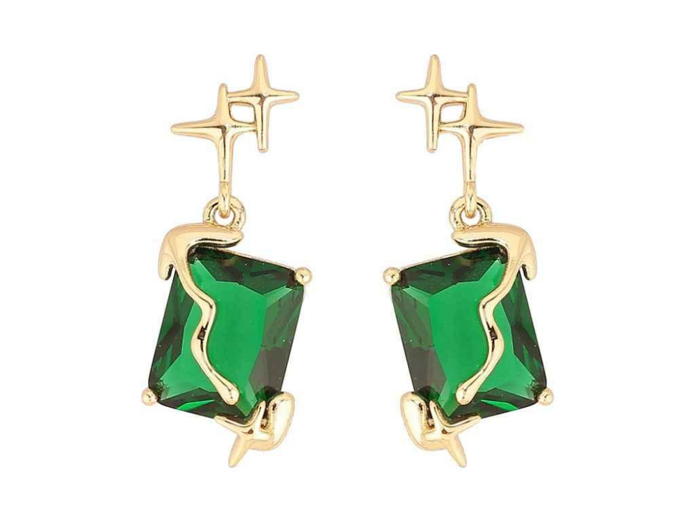 Серьги пусеты Позолота 14K Звезды с зелеными кристаллами (310698) ТМ XUPING Киев - изображение 1