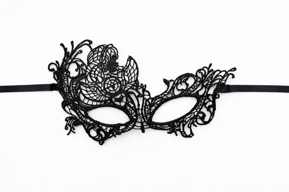 Карнавальная кружевная маска асимметричная one size черный Киев - изображение 1