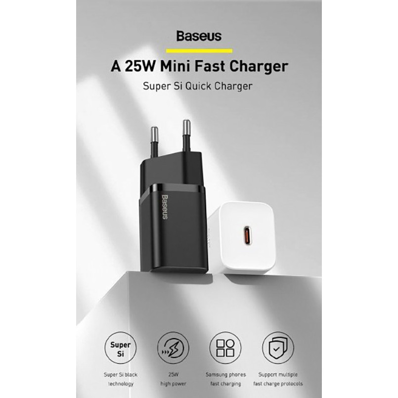 Сетевое зарядное устройство Baseus Super Silicone PD Charger 25W Cable Type-C to Type-C 3A (1m) черный Львов - изображение 8