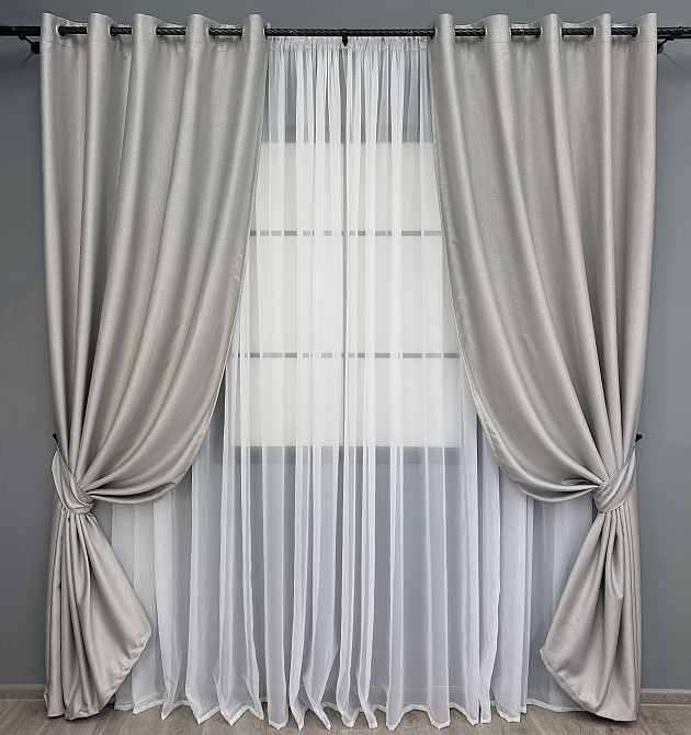 Комплект штор на люверсах VR-Textil Шеніл однотонний № 1690ш Попелястий 150х250 см 2 шт (37-0242) Київ - фото 2