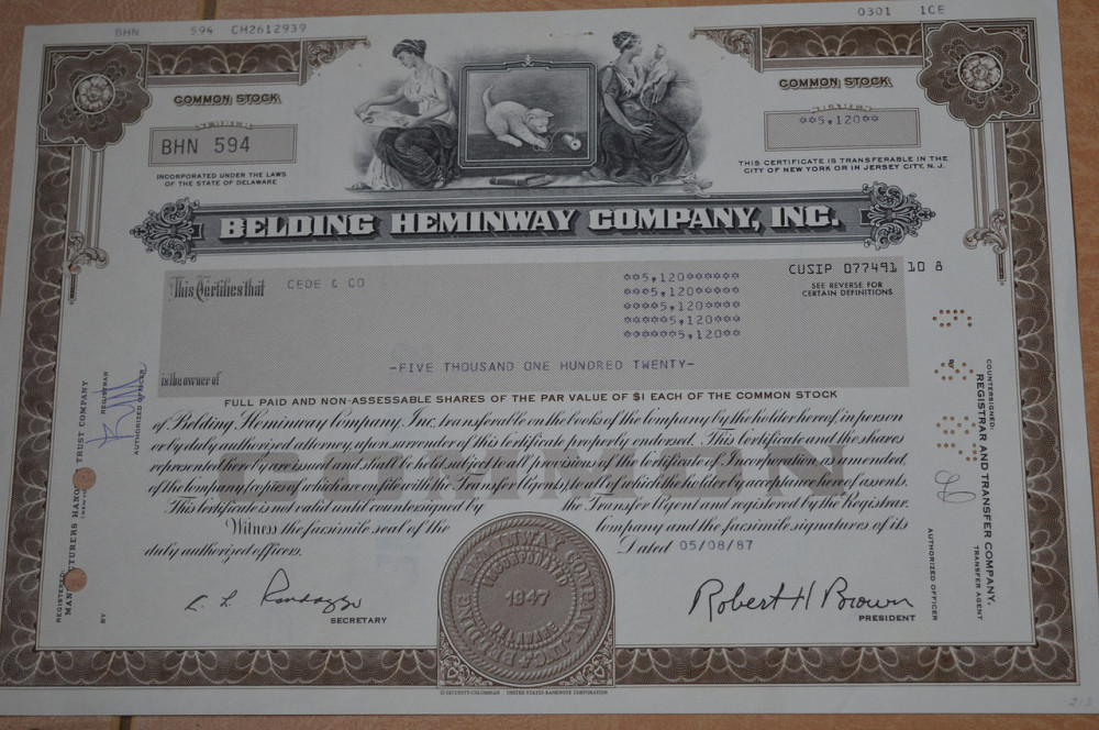 Акция.Belding heminway Company. США. 1987 год №594(1.27) Полтава - изображение 1