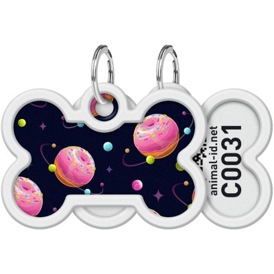 Адресник для тварин WAUDOG Smart ID з QR паспортом "Всесвіт пончиків", кістка 40х28 мм (0640-0218) Вінниця - фото 1