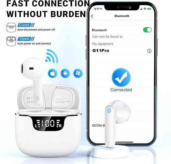 Бездротові TWS навушники G11 Pro: Bluetooth 5.3, 4 мікрофони ENC, LED-дисплей, 42 години роботи, IPX6 Київ