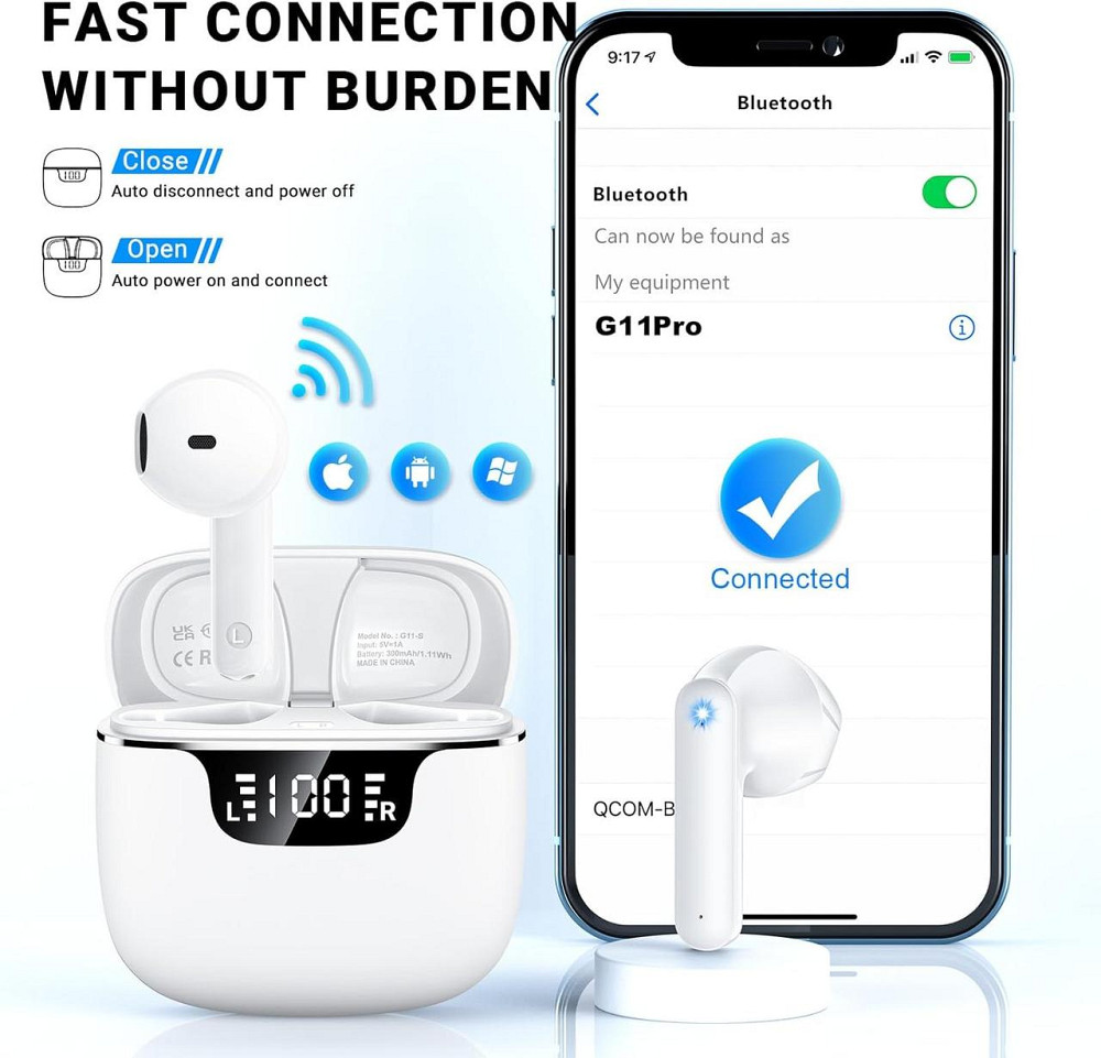 Бездротові TWS навушники G11 Pro: Bluetooth 5.3, 4 мікрофони ENC, LED-дисплей, 42 години роботи, IPX6 Київ - фото 4