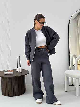 Жіночий теплий костюм-двійка з широкими штанами Графітовий 48/52 Харків