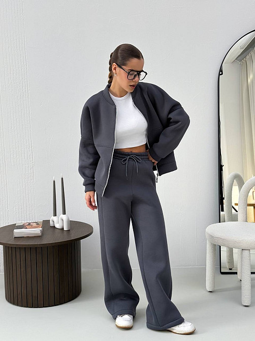 Жіночий теплий костюм-двійка з широкими штанами Графітовий 48/52 Харків - фото 2